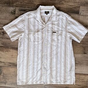 Billabong x Wrangler Mens Wesley Jacquard Stripe Button SS Shirt, Cream Brown,XL